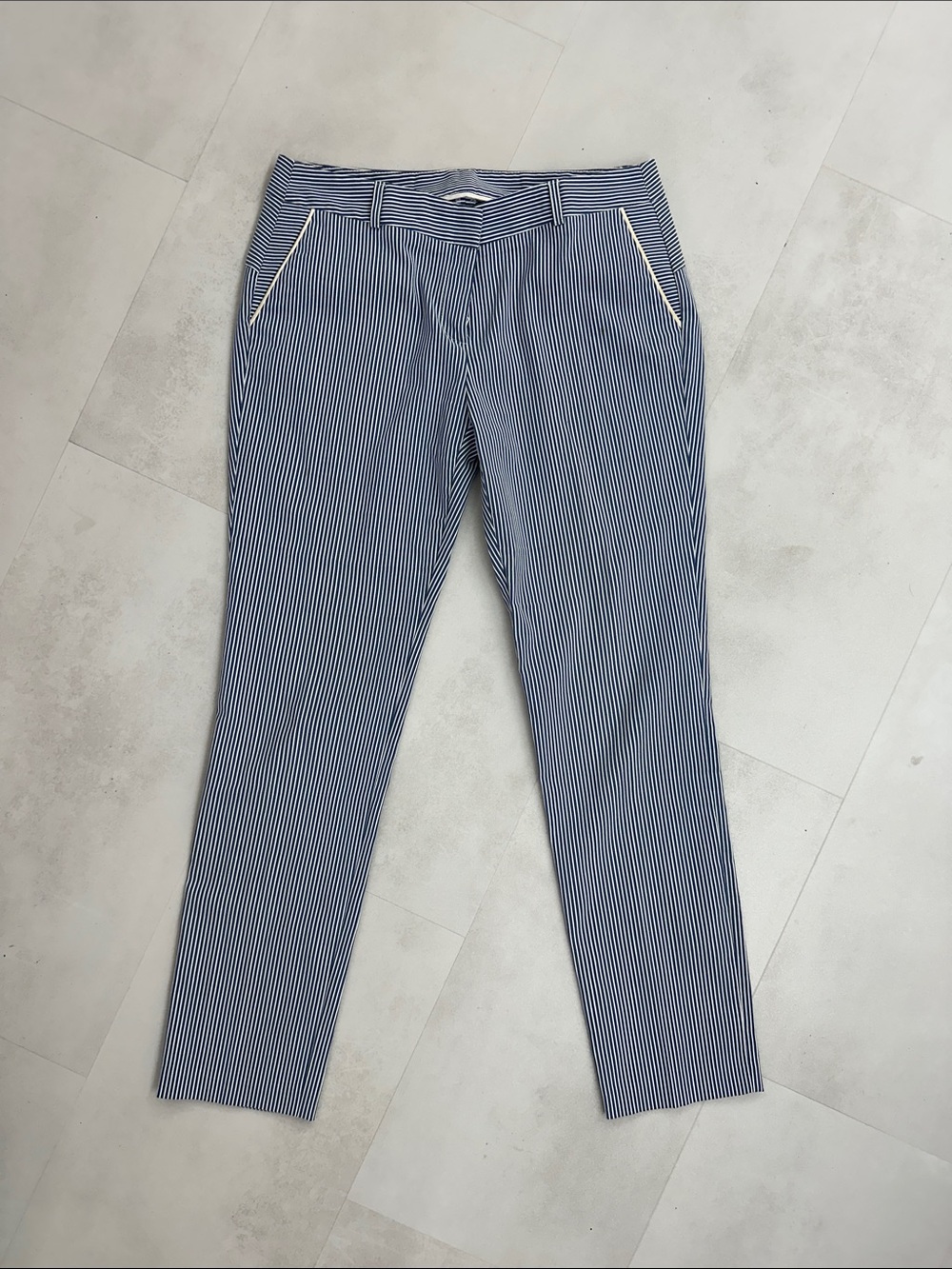 Slim Fit Blue & White Pinstripe Pants